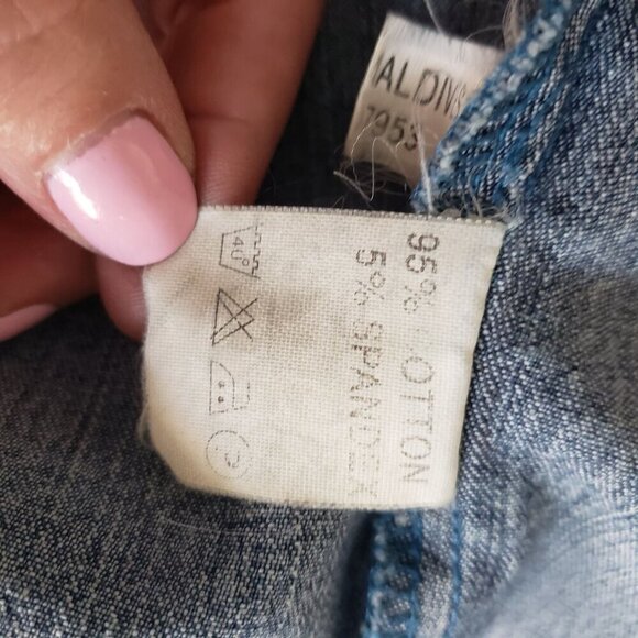 Vintage MED Denim Jean Biker Jacket UK Flag Rock & Roll Boho Retro Indie Grunge - Picture 14 of 16